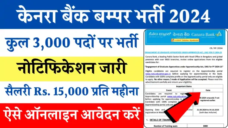 Canara Bank Vacancy 2024: केनरा बैंक में 3000 पदों पर भर्ती का नोटिफिकेशन जारी