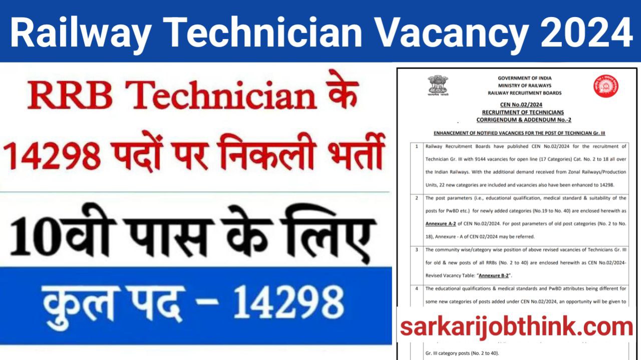 Railway Technician Vacancy 2024: रेलवे भर्ती का 14298 पदों पर नोटिफिकेशन जारी, आवेदन 16 अक्टूबर तक